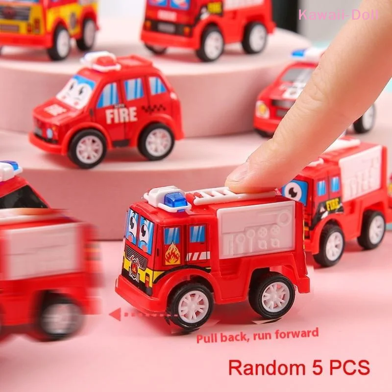 [DO]5Pcs Mini Pull Back Fire Truck Police Car Toys DIY Decoration Birthday Party Favors Cartoon Shower Gift[DO]