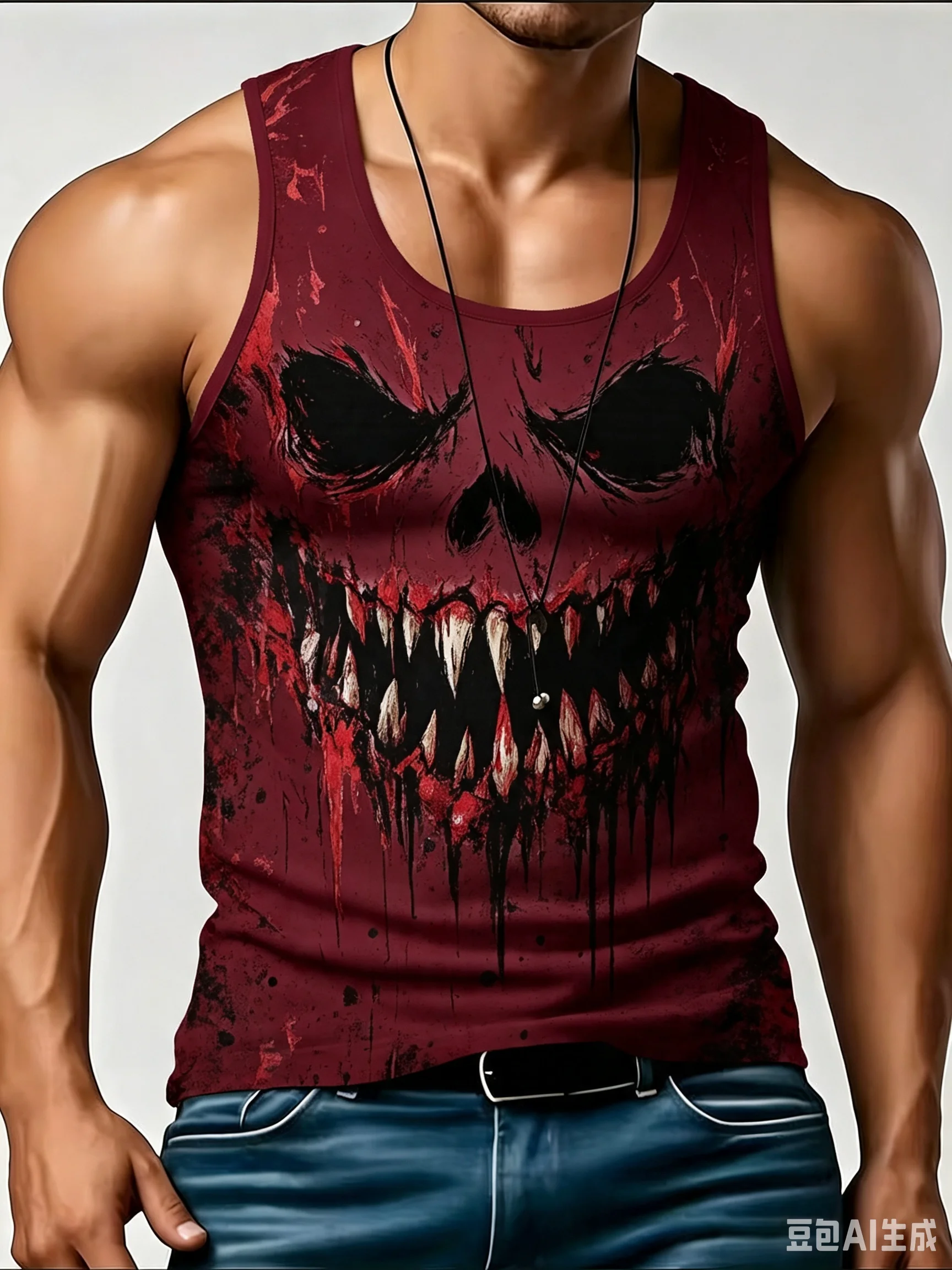 Men's Skull Graphic Tank Top, Blood Splash Print Sleeveless Shirt Casual Streetwear Summer Thin Street Cool Tops
