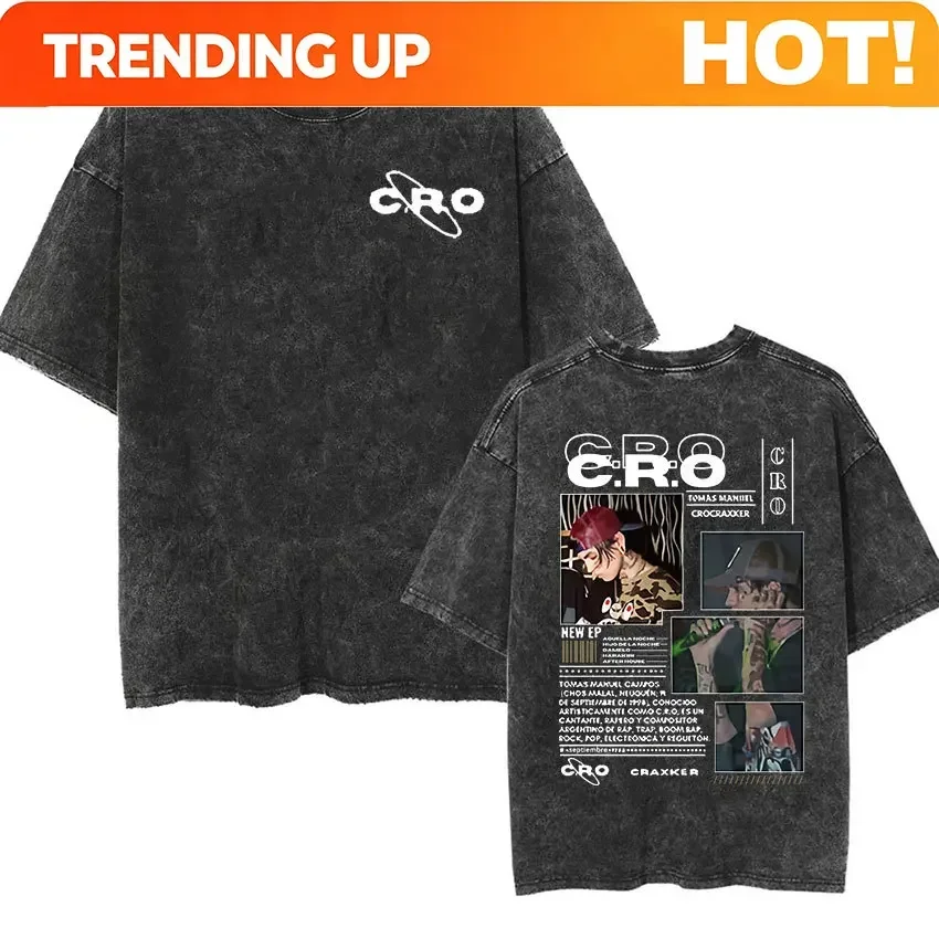 Customization Shirt Vintage Washed C.R.O.Era Trap Tour 2025 New Tee Shirt Men's Hip Hop Fashion High Quality Short Sleeve T-shir