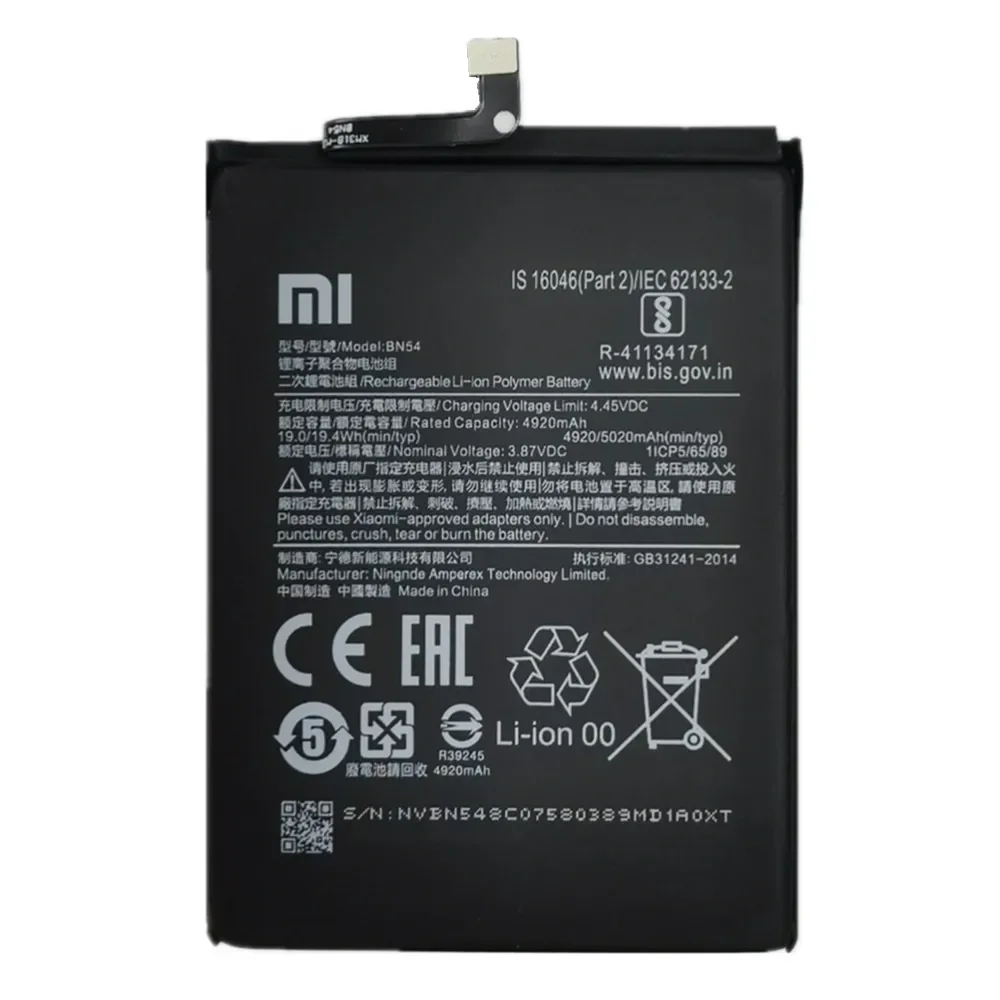 

2024 Years 100% Original Redmi 10X Battery BN54 For Xiaomi Redmi Note 9 5G / Redmi 10X 4G Version /Redmi 9 Phone Battery 5020mAh