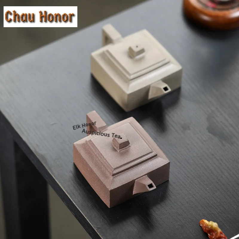 180ml Elegant Yixing Purple Clay Teapots Handmade square Pot Raw Ore section Mud Kettle Zisha Tea Set Tea Ceremony Accessories