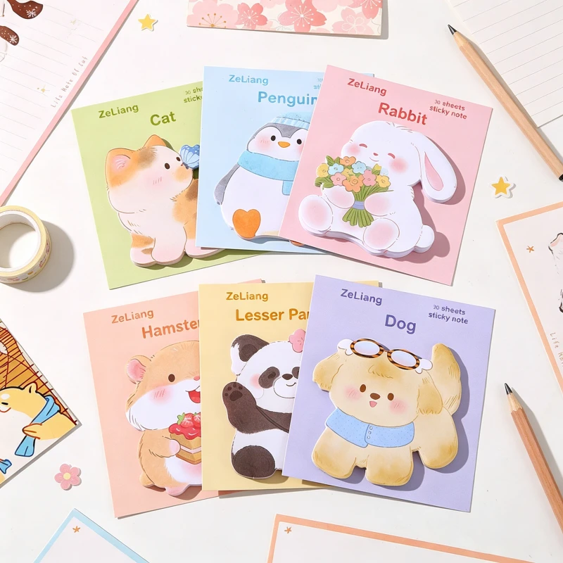 6pcs Kawaii Squirrel Penguin Rabbit Cat Animal Memo Pad Cute N Times Stationery Label Notepad Bookmark Post School Supplies