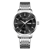 JUNYU Men's Quartz Watch - 43mm Coated Glass Stainless Steel Strap 10M Waterproof Dual Calendar Luminous Wristwatch