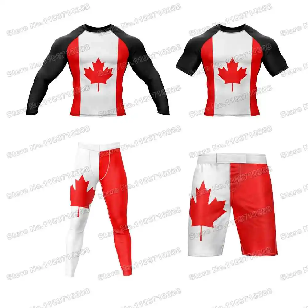 

Canada Shirts WWF Rash Guards Surfing Jersey Beach Shirts Swimwear Diving Gym Shorts MMA BJJ Men Jiu Jitsu Fitness Sets