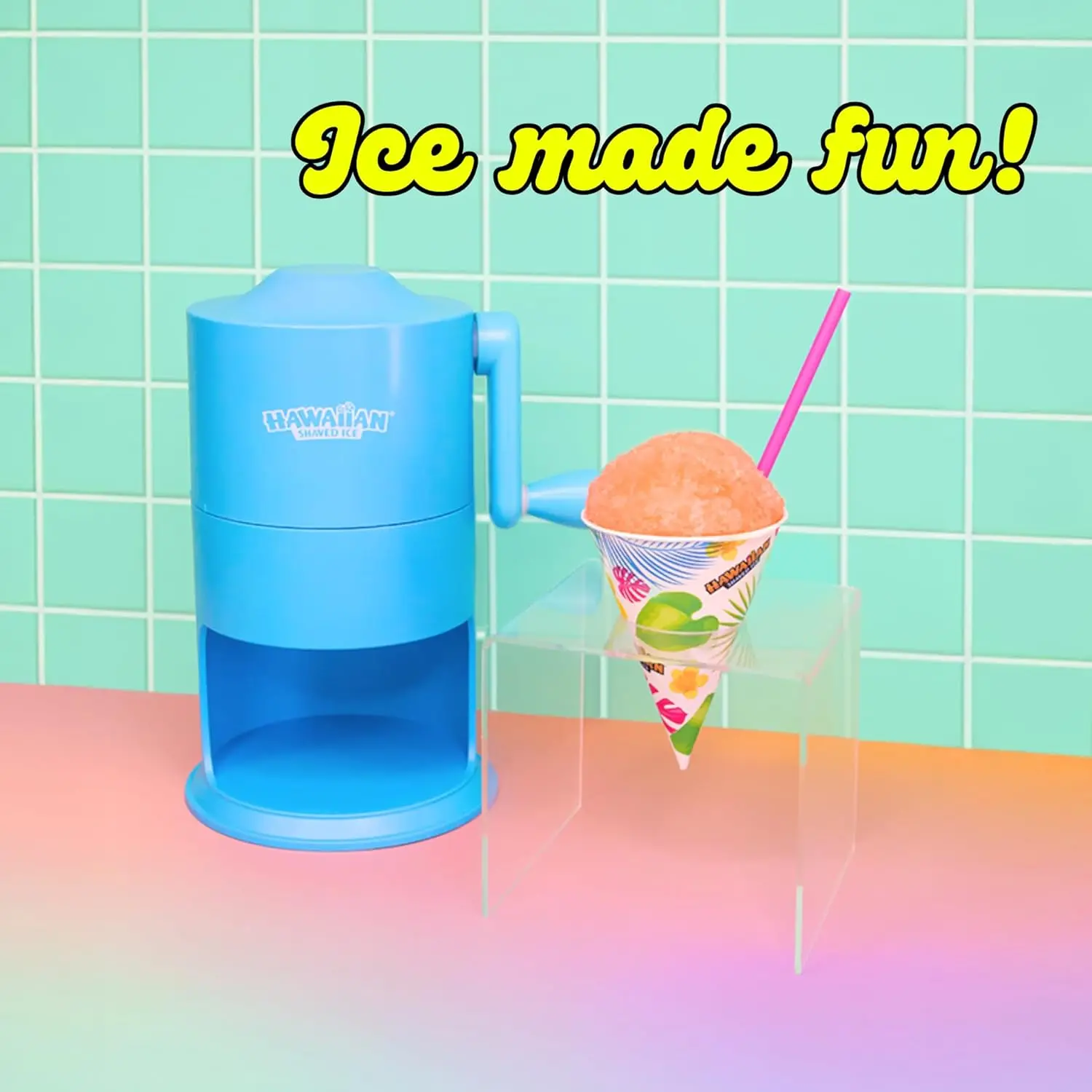 Mini Snow Cone Machine, Portable Coun  top Ice Shaver with No Slip Base, No Electricity Needed, Ice Cup Included, Lightw view 2