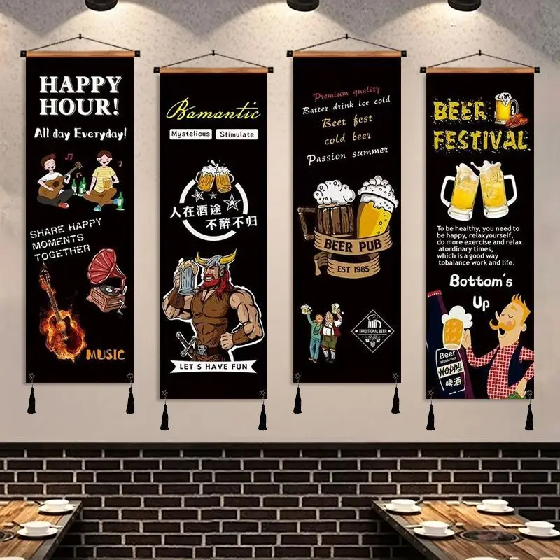 Craft Beer Themed Hanging Painting Big Mouth Beer Design Wall Mural Clear Bar Pub Poster Ideal for KTV Background Wall Layout