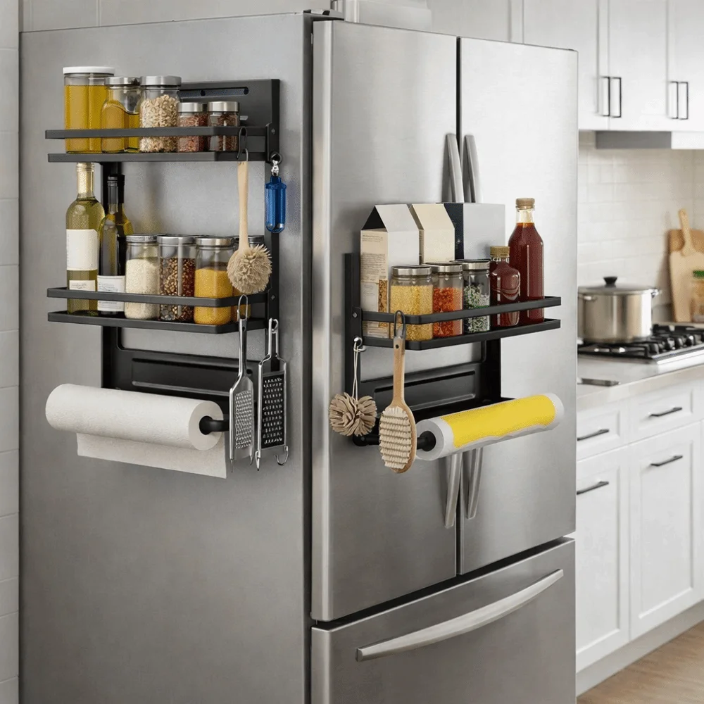 

Wall Mounted Refrigerator Magnetic Shelf Large Capacity Folding Refrigerator Side Storage Rack Space Saving