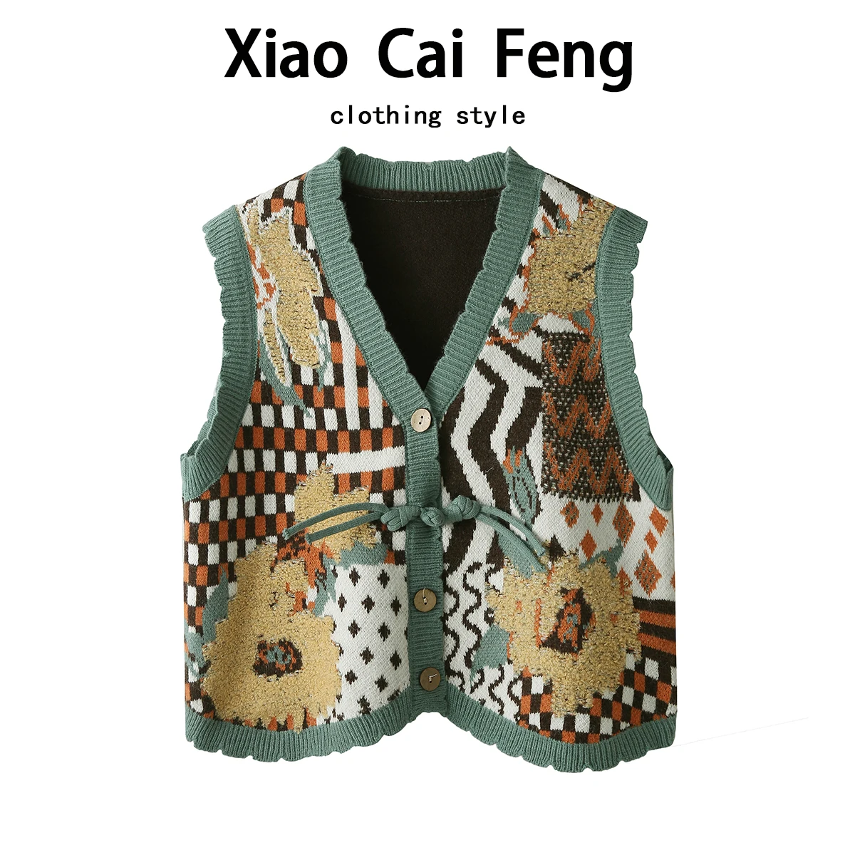 

Ele Embroidered Knitted Open Cardigan Vest Women's Autumn Winter Faion Outerwear Soft Cozy Svel Trendy