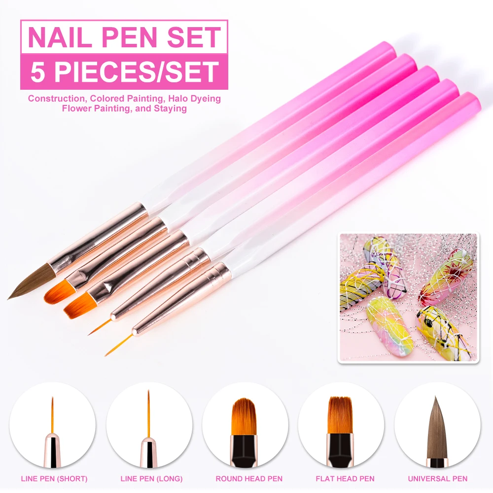 Pennello per unghie per set di pennelli per gel per manicure, disegno a strisce, kit di pennelli per gel per intaglio in polvere liquida acrilica professionale