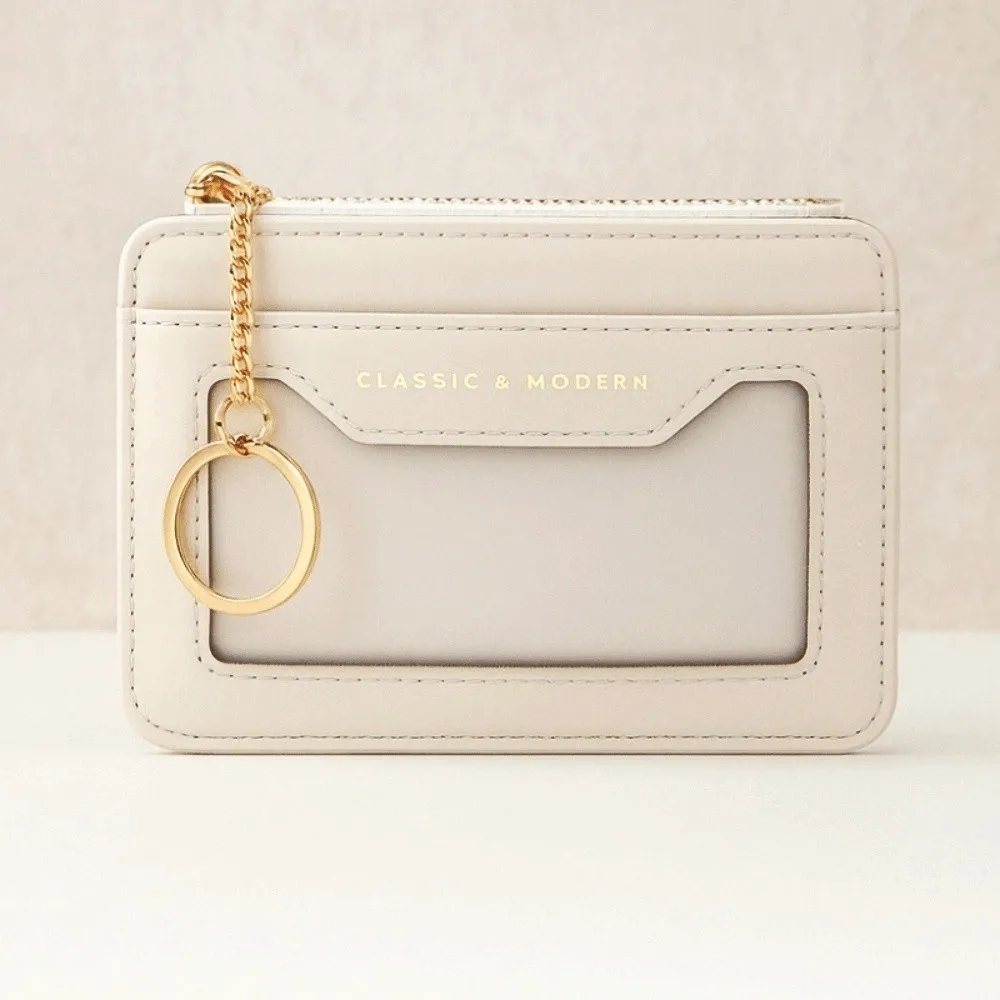 

Fashion With Keychain Hanging Card Bag Thin PU Leather Pocket Coin Purse Zipper Waterproof Multi-card Wallet Female/ladies