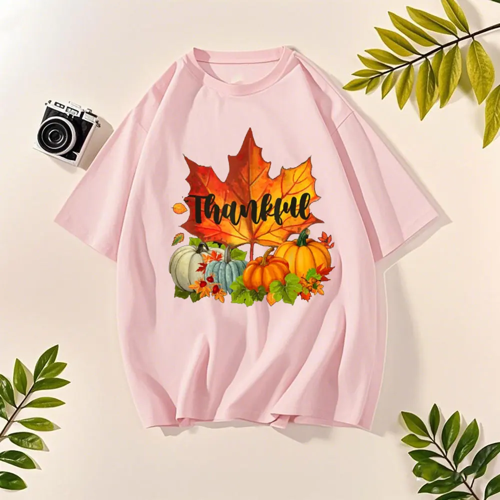 Maglietta felice del Giorno del Ringraziamento Autunno Autunno Foglie d'acero T-shirt unisex Design creativo Estate Casual Uomo Tee Donna Top in cotone