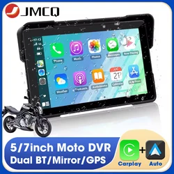 5/7'' Motorcycle DVR GPS Navigaton Wireless Carplay Android Auto Waterproof DashCam Touch Screen Dual Len Bluetooth Moto Monitor
