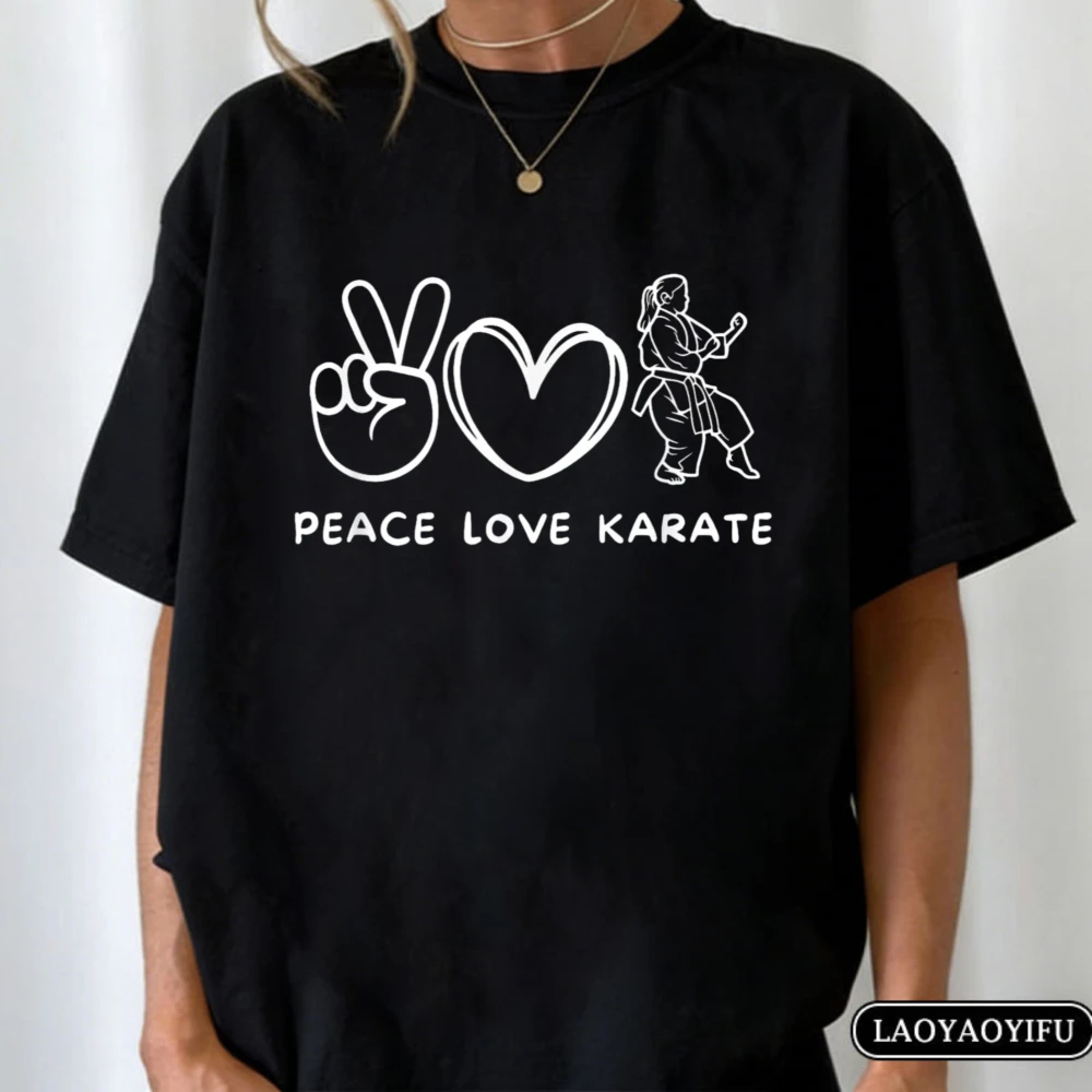 Peace Love Karate Girl Retro Karate Girl Lover Martial Arts T-Shirt Unisex Cotton Fashion Tees Karate Lovers & Beginners Tees