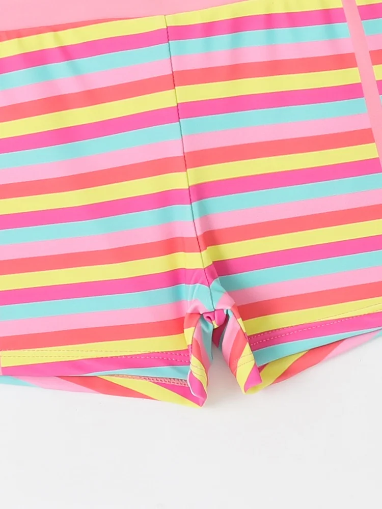 الفتيات الاطفال ملابس السباحة 2026 جديد الوردي قوس قزح الحصان قصيرة الأكمام ملابس سباحة للأطفال الصيف شريط السراويل الشاطئ ثوب السباحة السباحة #5