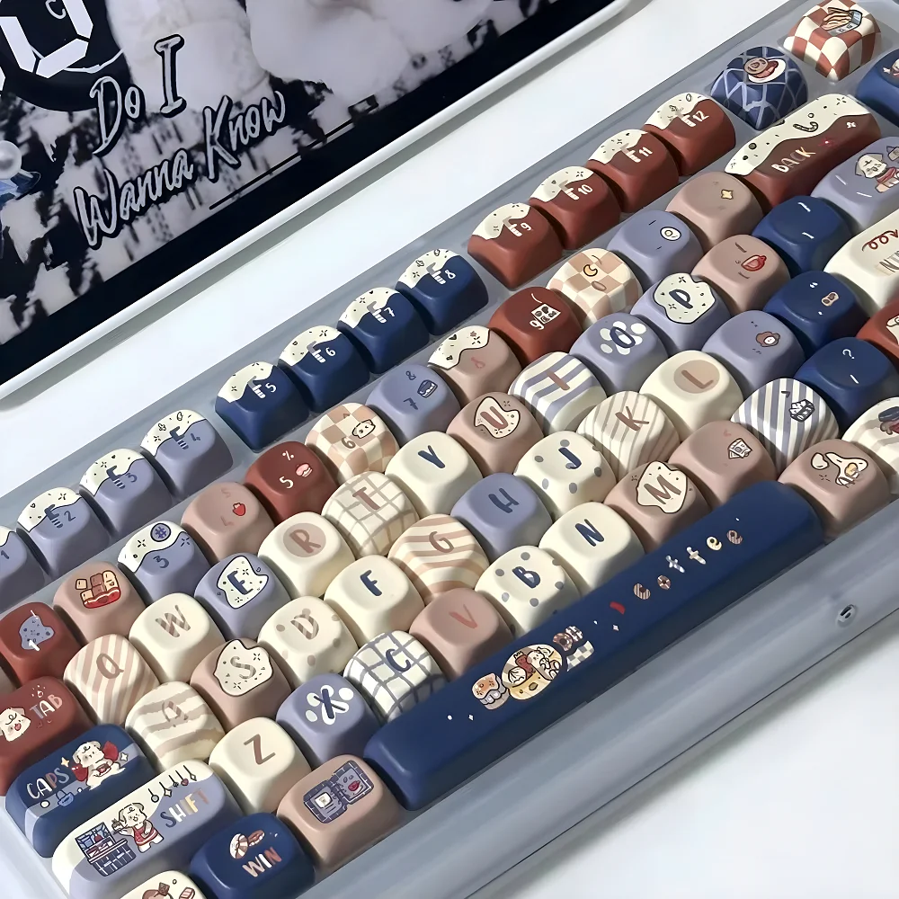GEFENSI Original Coffee Puppy Cute Keycaps PBT CHERRY XOA Pieces For 60/64/84/98/10 Mechanical Keyboard MX Switch