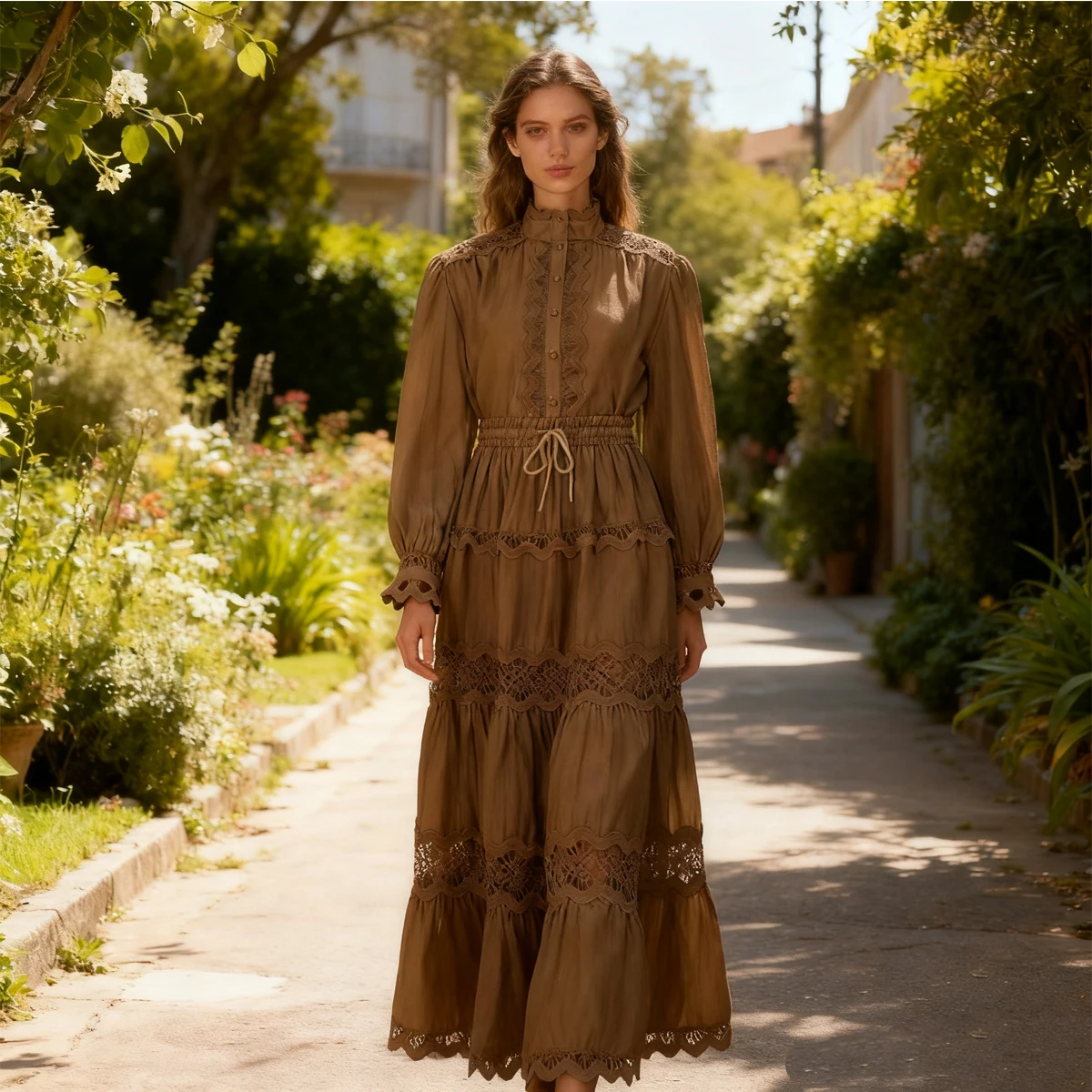 

Engli Sle Holiday New Heavy Embellied Ruffle Loose A-Line f Skirt Set 4 Colors Women's Faion Ensemble Long Sve ...