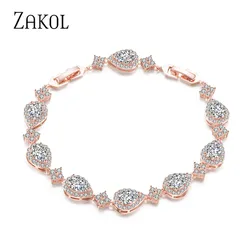 ZAKOL Trendy White Gold Color Cubic Zirconia Stone Big Water Drop Shape Bracelet & Bangle For Women Party Jewelry FSBP2014