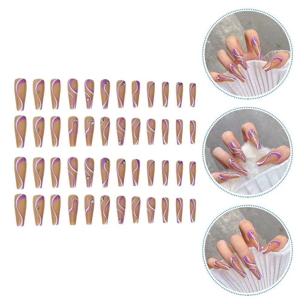 

48Pcs Flat Coffin Fake Nails Full Cover Long False Nail Art Stickers for Salon DIY Manicure Decor Accessories Long False Nails