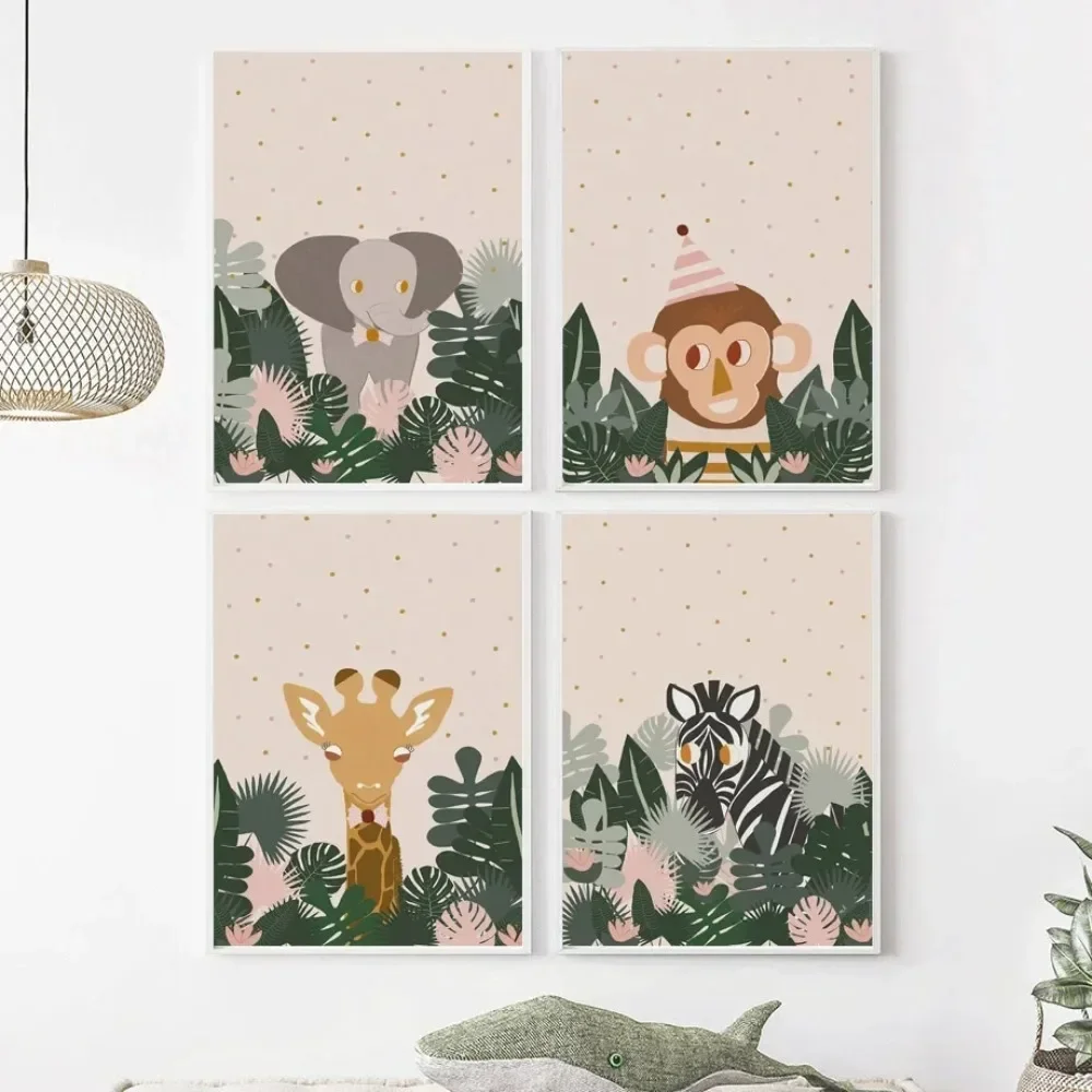 حيوانات الغابة الاستوائية الزرافة الفيل القرد هاكونا ماتاتا الفن قماش اللوحة الملصقات غرفة الاطفال ديكور