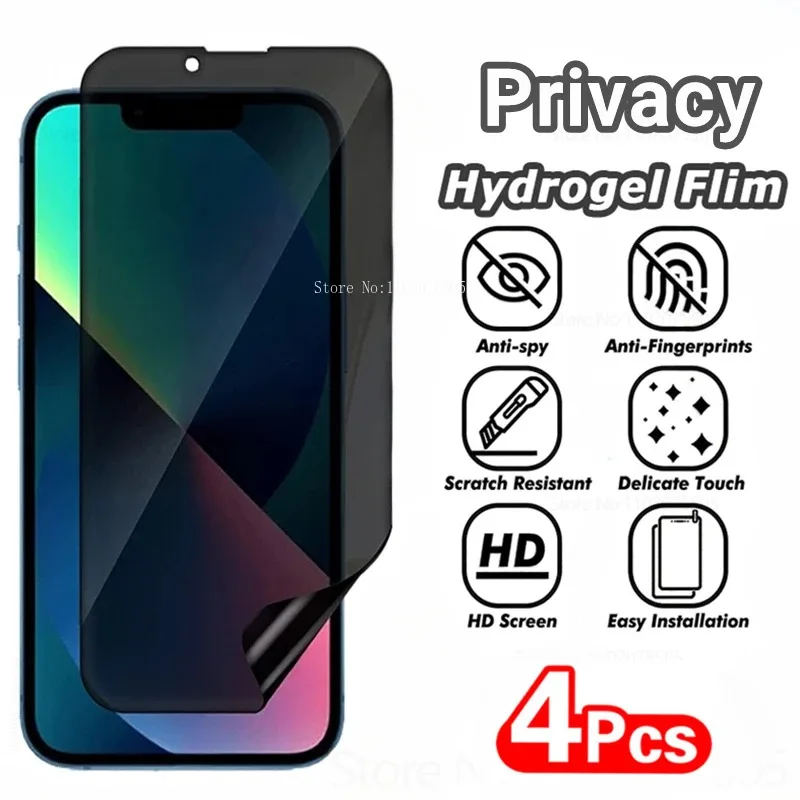 Película de hidrogel antiespía para IPhone, protectores de pantalla de privacidad para iPhone 16, 13, 15, 14 Pro Max, 12, 13 Mini, XS Max, X, XR, 8, 7 Plus, 4 unidades