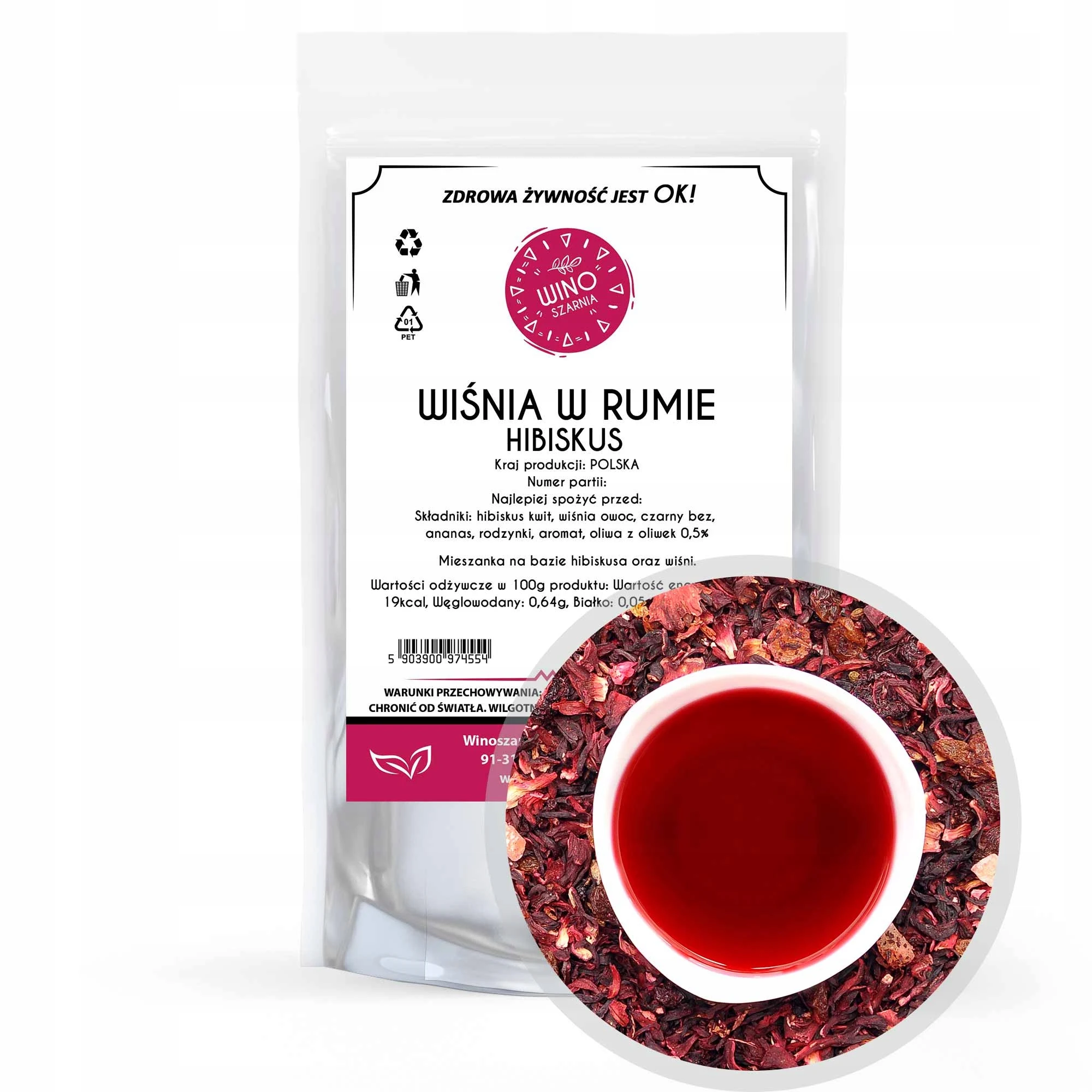 Herbata Wiśnia w Rumie Hibiskus - 50g Kwiat Hibiskusa Mieszanka Smakowa