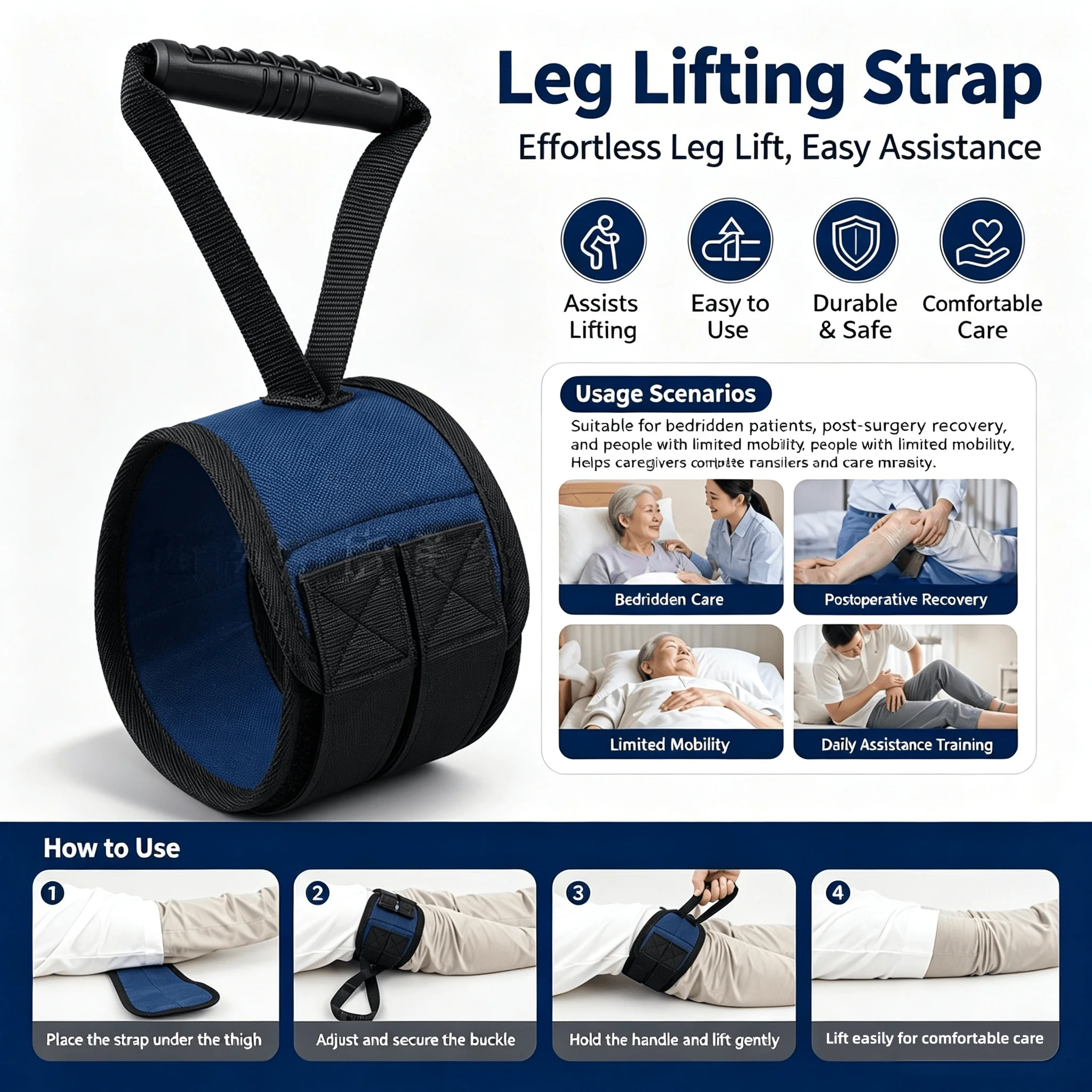 Leg Lifting Strap Elderly Patient Transfer Aid Mobility Assist Belt for Bed to Wheelchair Leg Movement Helper