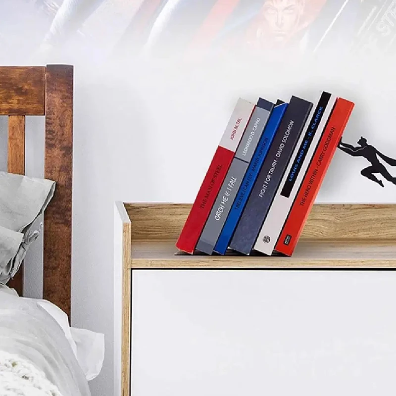 C Creative Super Hero Bookshelf Figurines Metal Book Storage Display Desktop Ornament Office Accessories Books Standing Base