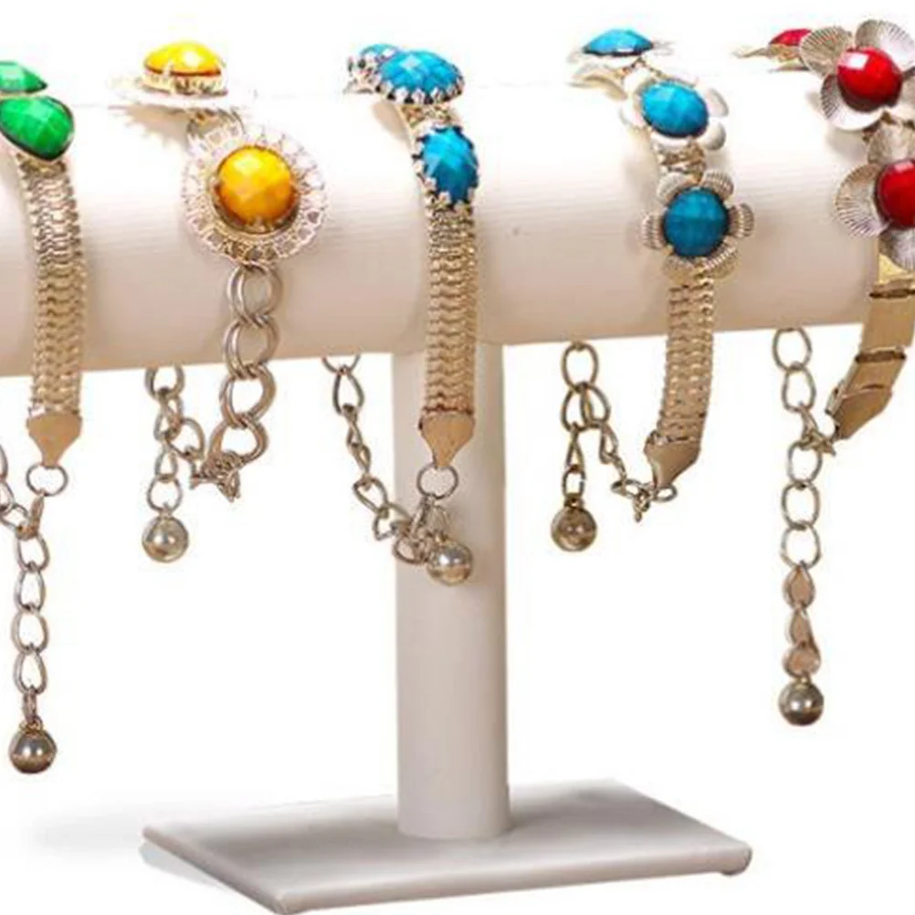 

T Shaped Jewelry Display Stand White Single Layer Stylish Organizer for Bracelet Necklace Watch Storage Rack Display Rack