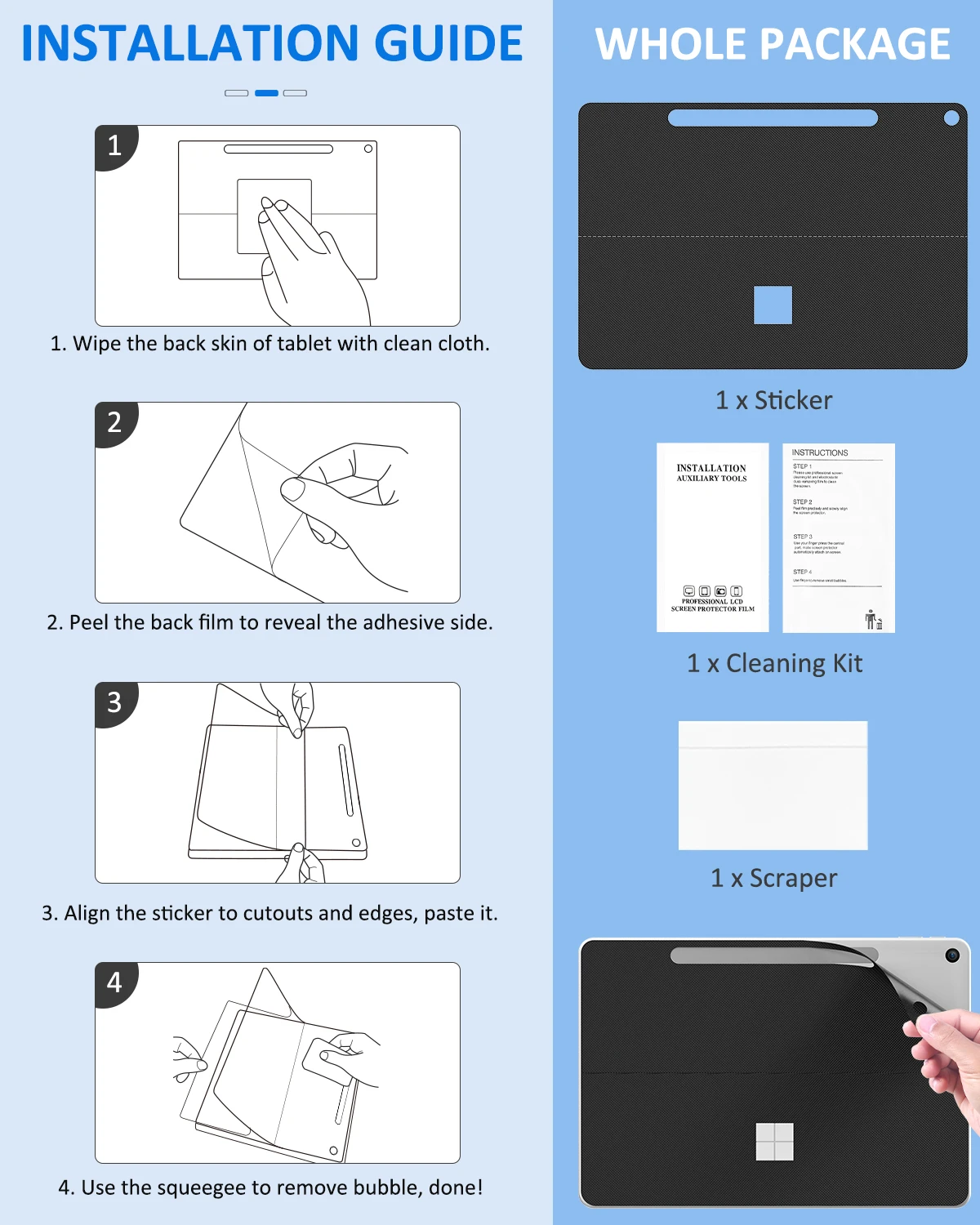 ملصق لاصق خلفي للكمبيوتر اللوحي من MoKo لجهاز Microsoft Surface Pro مقاس 12 بوصة 2025، غطاء حماية من جلد البولي يوريثان لغطاء جلد الجسم