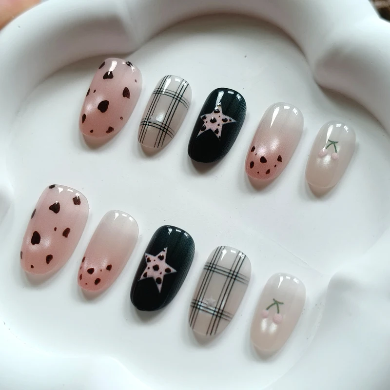 10 Stück Süße Niedliche Vergoldete Polka Dot Sterne Kurze Mandel Wiederverwendbare Nagelkunst Französischer Stil Katzenaugen-Nagelaufkleber Aufklebnägel – Detail 18