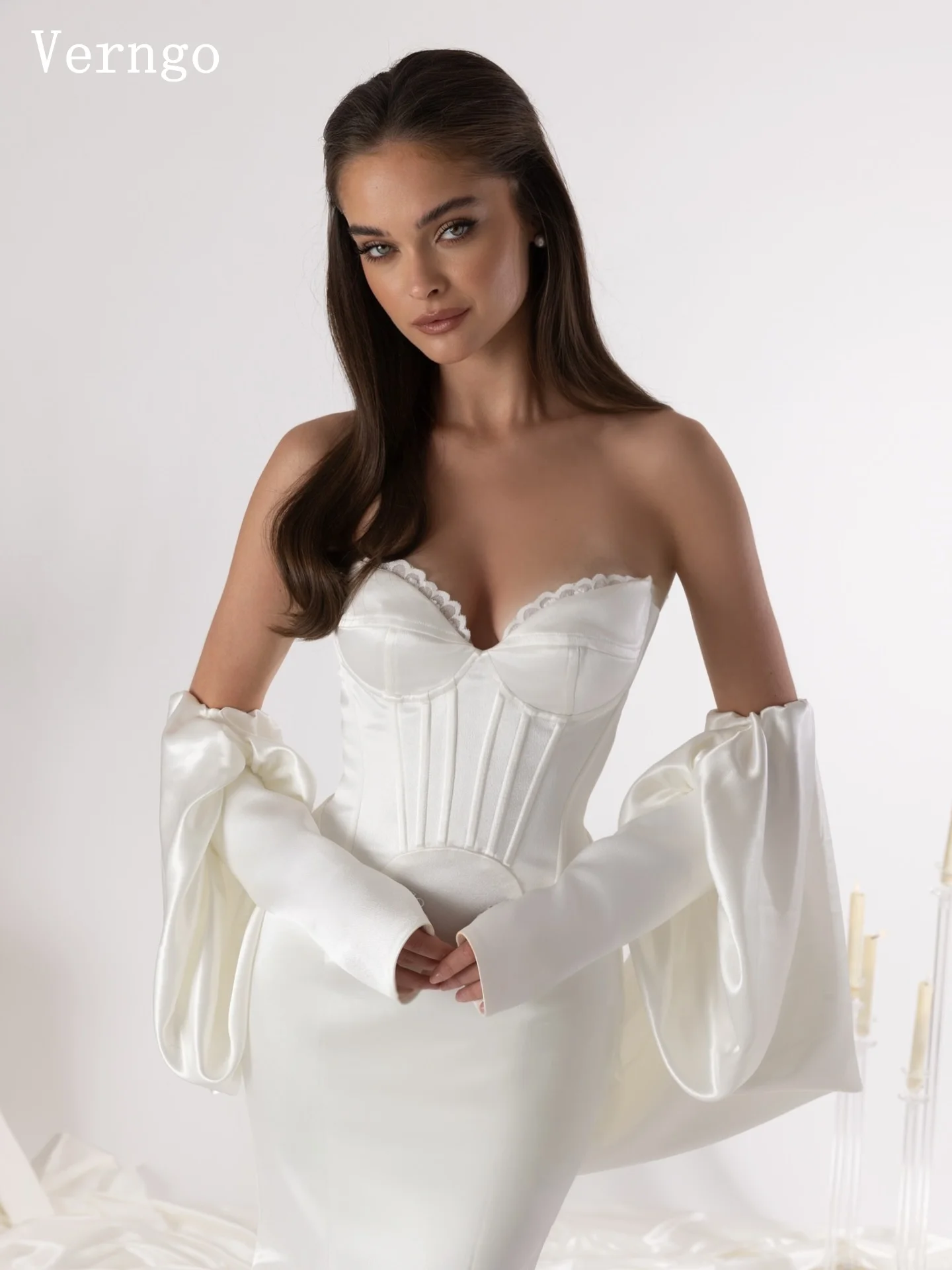 Verngo lvory Satin Wedding Dress Sweetheart Mermaid Bridal Gowns Elegant Maxi Women Bride Dress Customizedсвадебное платье