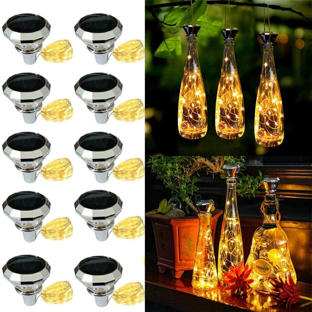 Updated Solar Wine Bottle Lights 2M 20  Copper Wire Fairy Garland String Lights  Xmas Wedding Party Decor 4/8/10 Pack Led light