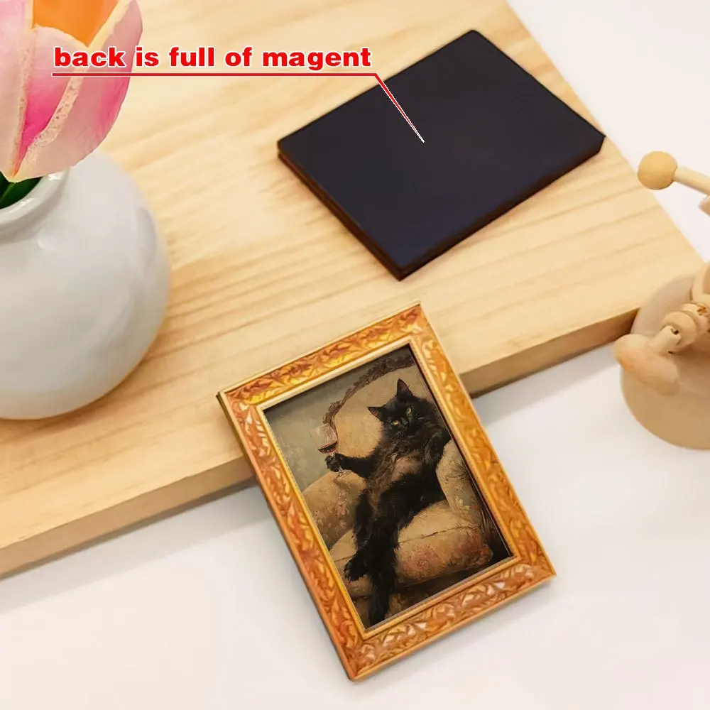 Ímã de geladeira de gato preto elegante, pintura decorativa de madeira com copo de vinho e gato relaxante no sofá, decoração de festa, festival, 1 peça
