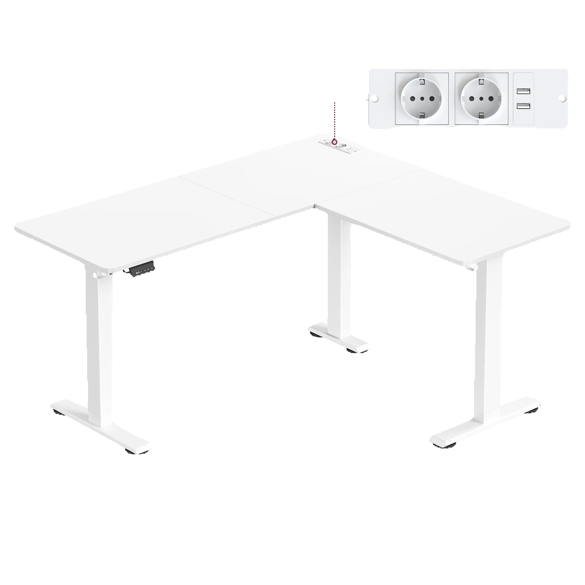 VASAGLE Höhenverstellbarer Schreibtisch elektrisch, L-förmiger Eckschreibtisch, 140 x 160 cm, mit Ladestation