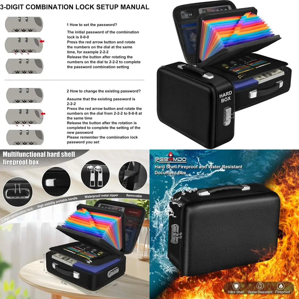 

Portable Waterproof Document Case with Lock for Secure Storage of Certificates, Passports, and Laptops - Black