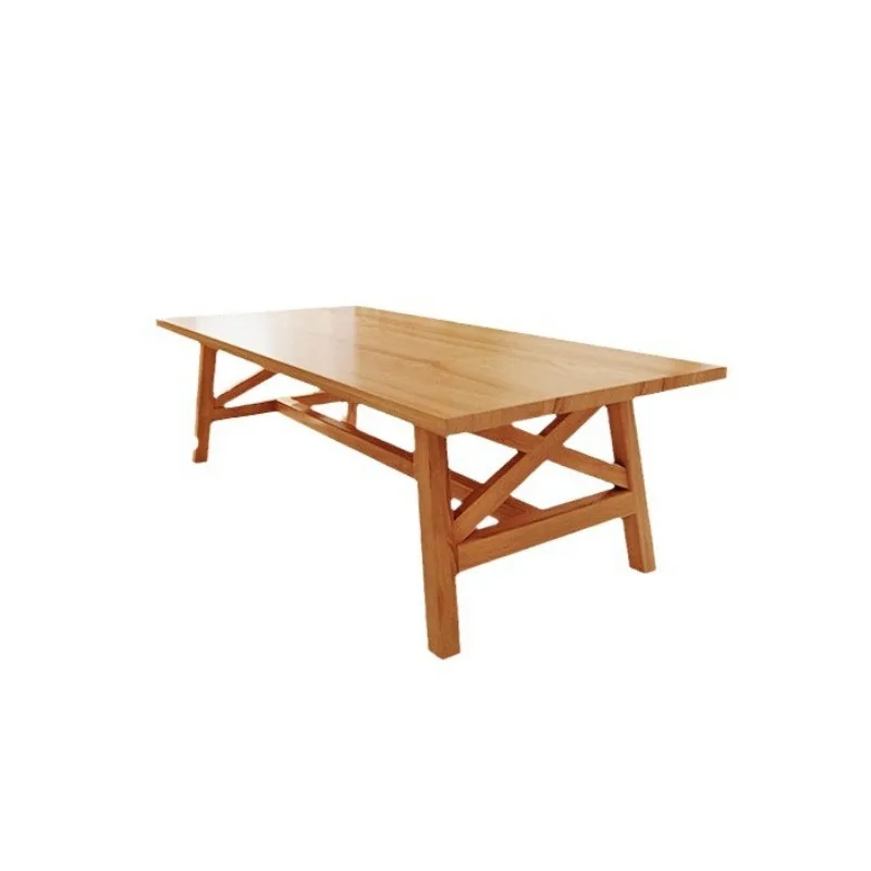 

Nordic simple all-solid wood dining table and chair combination, small household restaurant, modern log long table