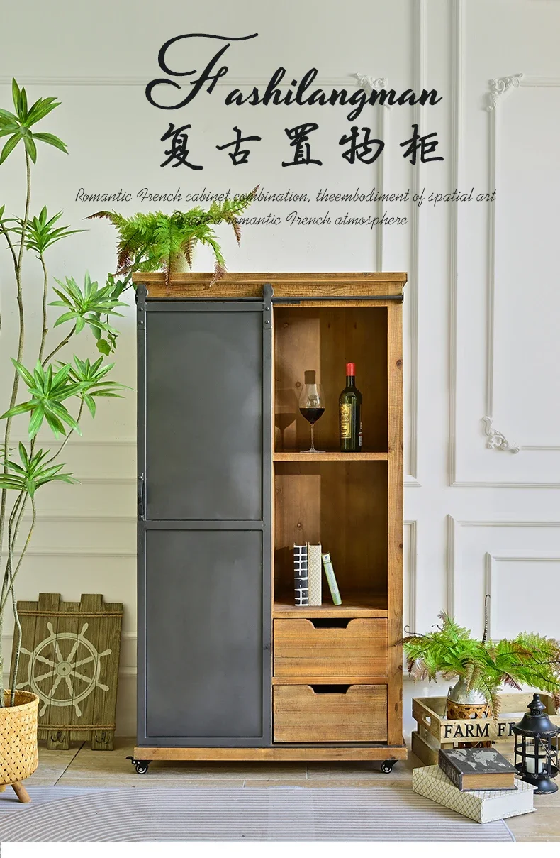 

American solid wood dining side cabinet, locker, industrial style retro restaurant, tea table, small wine cabinet