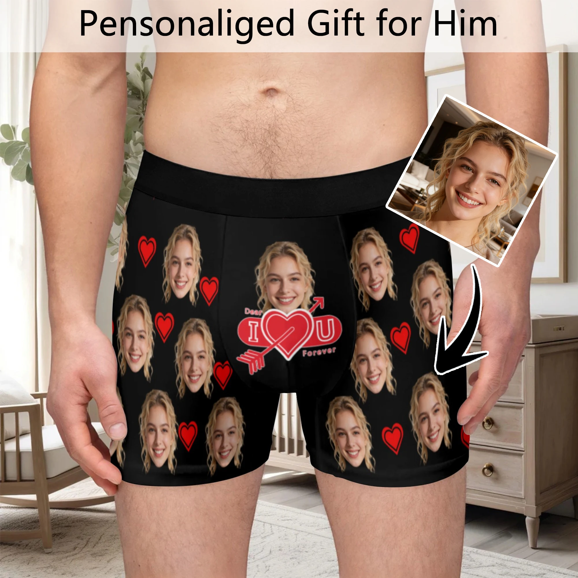 

Персонализированное нижнее белье с фото на заказ, мужское, с плоскими углами, подарок на День святого Валентина для мужа, подарок на годовщину для отца