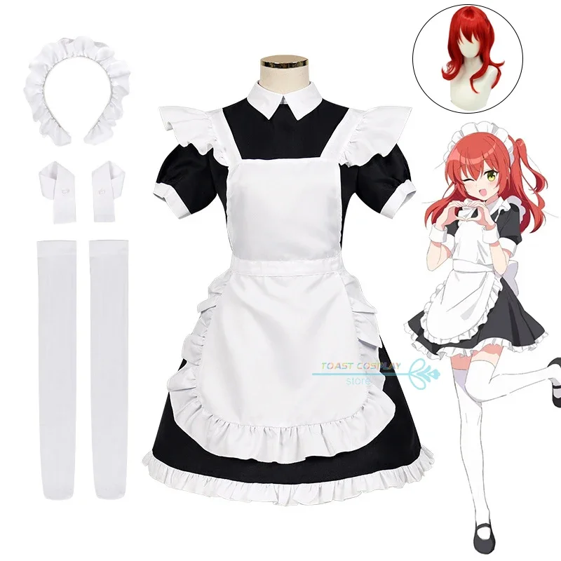 Kita Ikuyo Cosplay Maid Dress para mulheres, traje de rock bocchi, conjunto completo Anime roupas para festa de Halloween