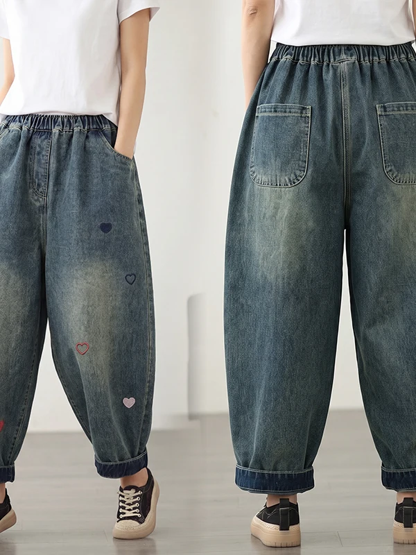 Loose Casual Vintage Printed Harlan Pants Blade Harlan Jeans Women's Autumn New Style Comfortable Versatile Straight Leg Jeans