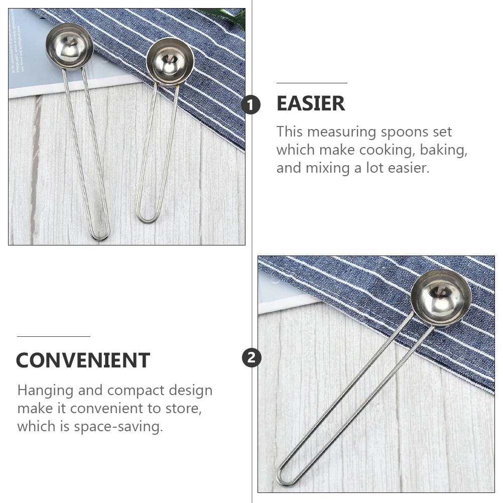 

2Pcs Measuring Spoons Stainless Steel Compact Hanging Design Household Kitchen Baking Baking Scoops Measuring Spoons