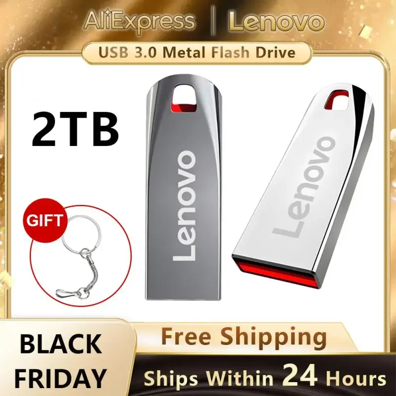 Lenovo-Waterproof Mini Pen Drive, USB Flash Drive, Disco U Portátil, Alta Velocidade, USB 3.0, Transmissão de Dados, Metal, Memória 512GB, 2TB, 1TB