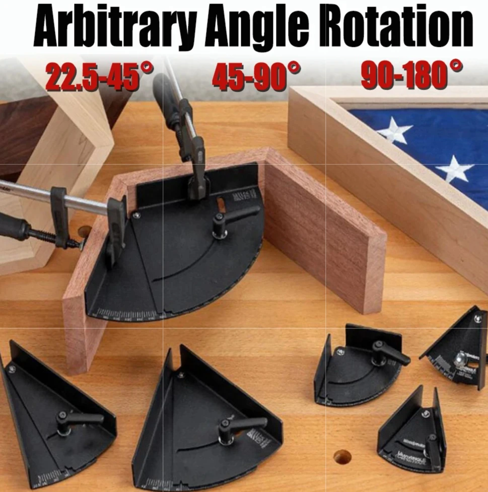 Adjustable Angle Woodworking Jig 45° 90° 180°, Multi-Function Protractor & Right Angle Frame Clamp Fixture Tool