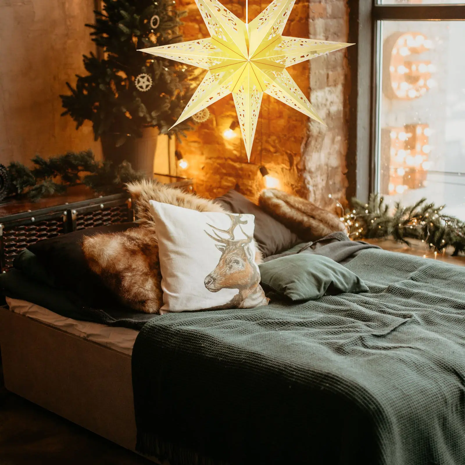 2Pcs Paper Star Shape Lampshade Creative Decorative Light Cover Christmas Party Home Adornment Chic Lamp Cover Golden