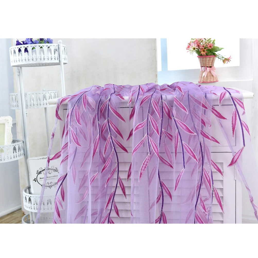 

Premium Transparent Sheer Curtains Window Tulle Voile Rod Pocket Wicker Pattern Bedroom Living Room Decor 100X270Cm Purple