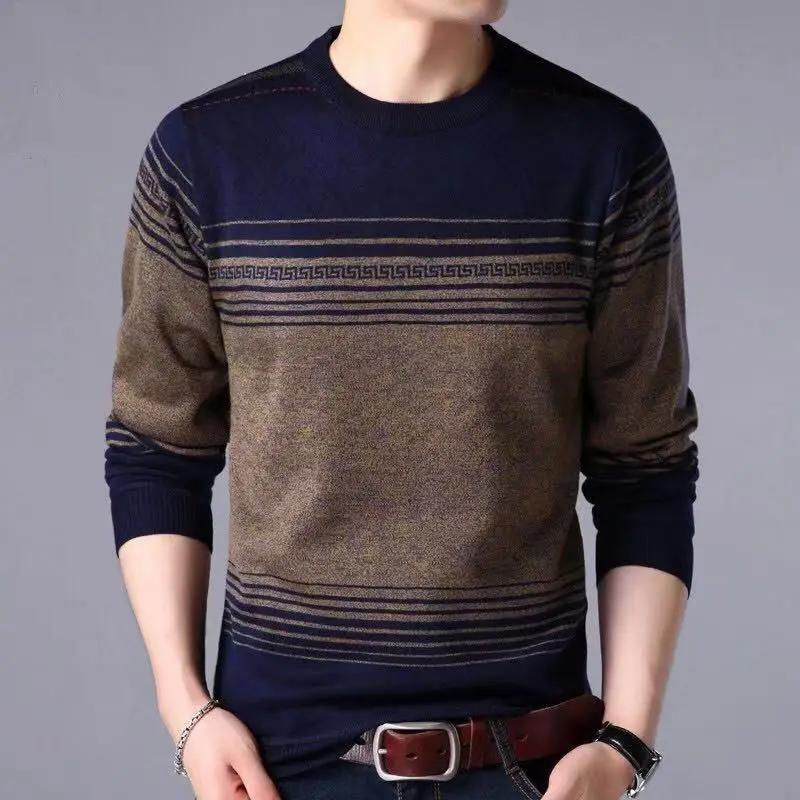 Autumn Winter KPOP Fashion Harajuku Sweater Man All Match Thick Knitting Tops Men Loose Casual Long Sleeve Pullover Y2K T-shirts