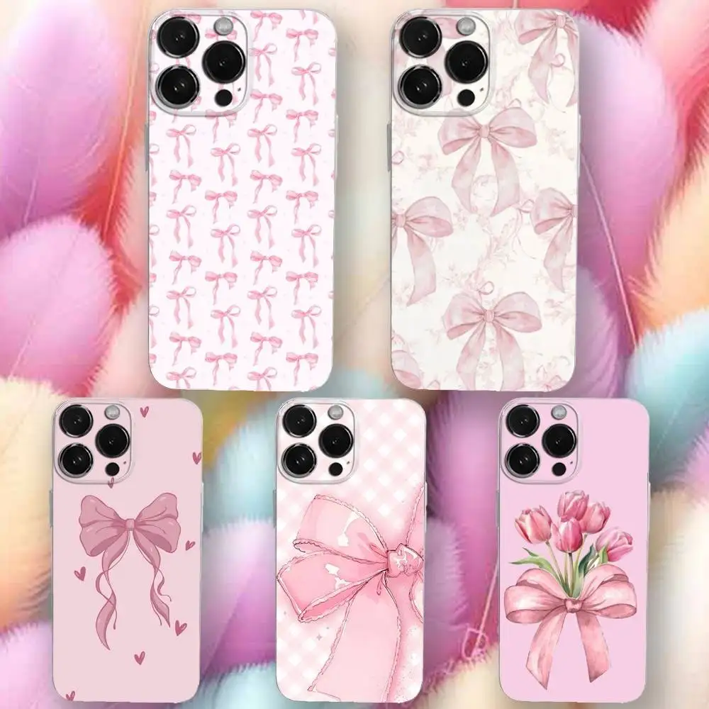 

Cute Pink bow Phone Case For iPhone 16,se4,15,14,13,12,11 Plus,Pro,Max,XR,XS,X,Plus,SE,Mini Transparent Soft Cover