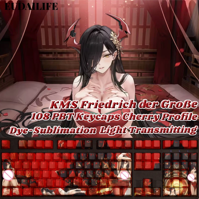 

KMS Friedrich 108 Key Cap Azur Lane Key Cover PBT DYE Sublimation Cherry MX Cross Axis Switch Keycaps Mechanical Keyboard Otaku