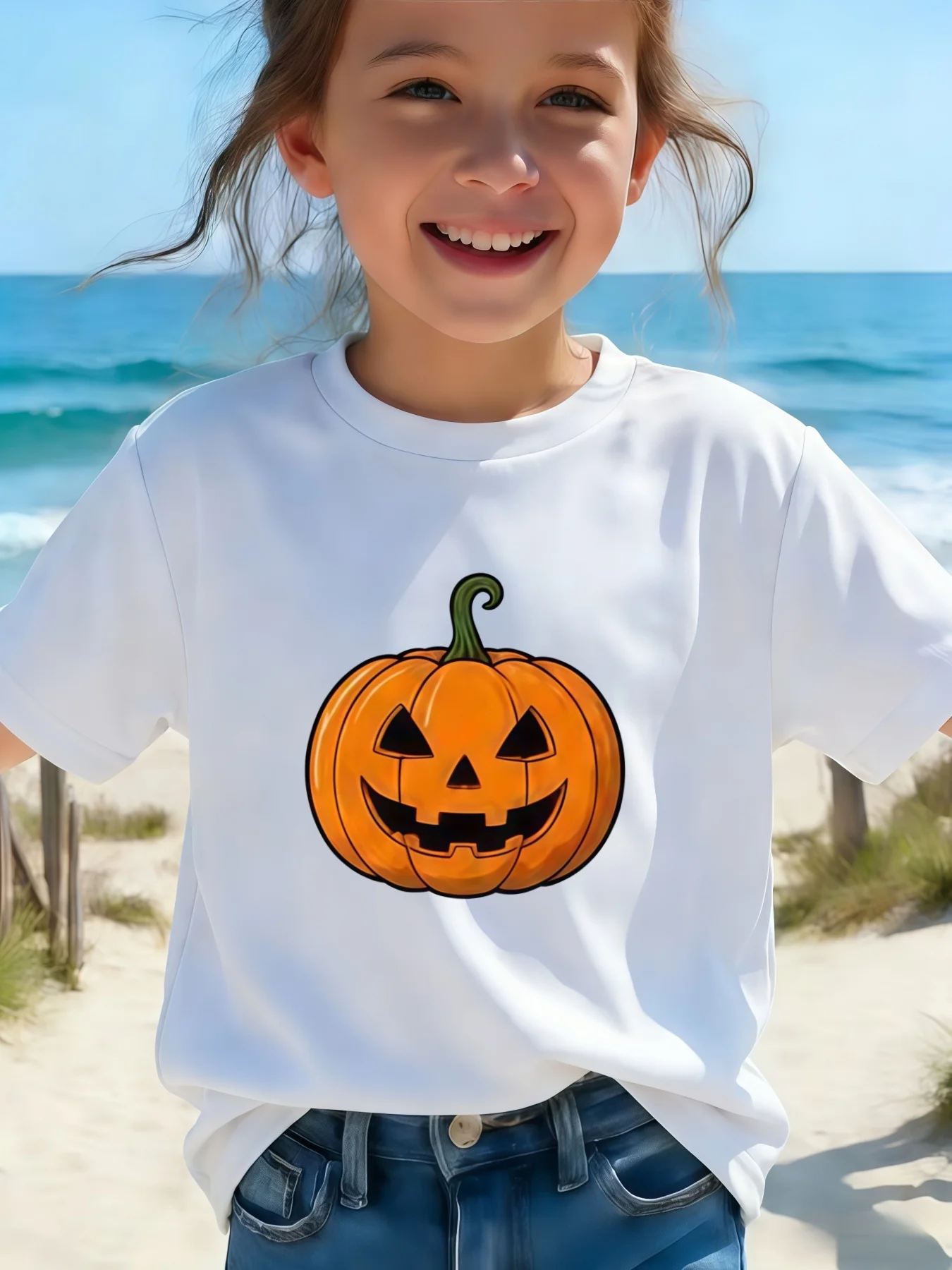 Kids Classic Jack O Lantern Pumpkin Graphic Tee Boys Girls Family Matching Short Sleeve Halloween Holiday Casual Daily T Shirt