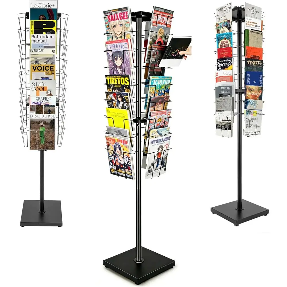 

360° Rotating Magazine Rack, 63in Floor Standing, for Comics, Brochures, Pamphlets, and Literature Organization in Retail, Trade